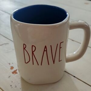 Rae Dunn BRAVE 🇺🇸 Mug White Farmhouse Style Red Letters Blue Inside Patriotic